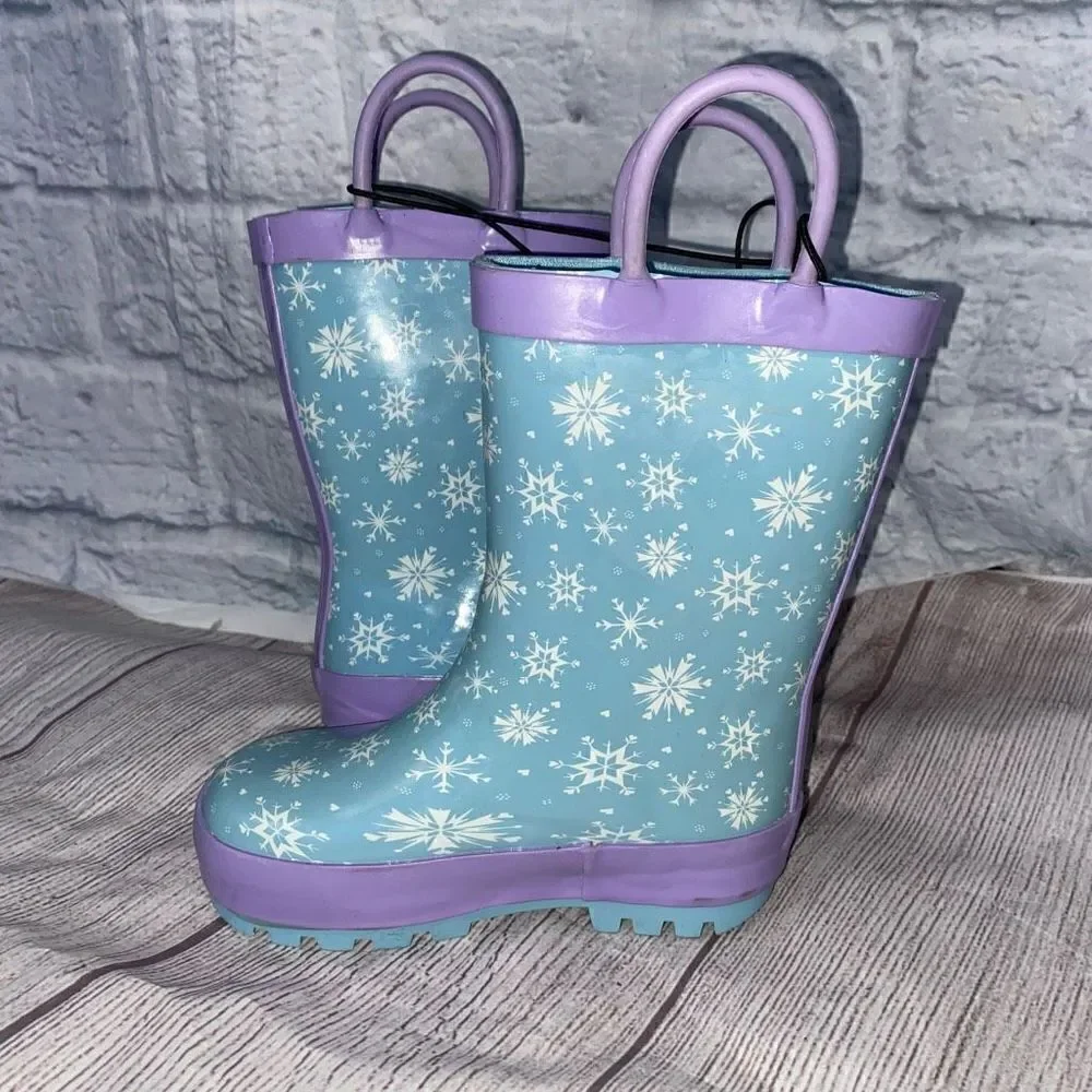 Disney frozen brand new little girls 5/6 pull on rubber rain boots w/handles